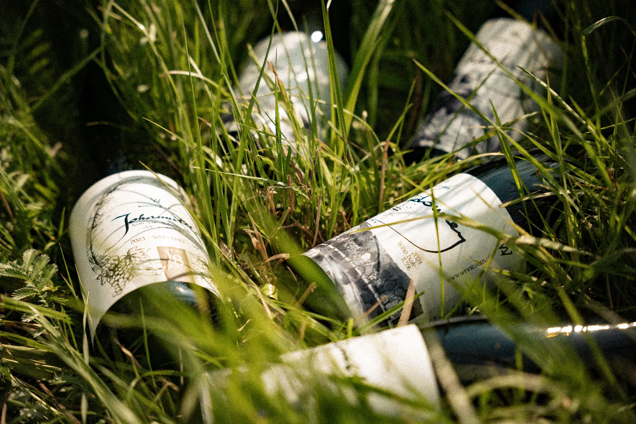 Szeroki kadr na butelki wina Winnicy Aris w Osiecznicy, enoturystyka lubuskie